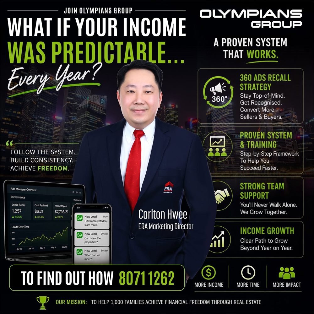 Olympians Group recruitment poster: a proven system with 360 ads recall strategy, training, team support and income growth